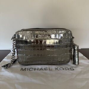 Michael Kors Ginny Metallic Crocodile-Embossed-Leather Crossbody